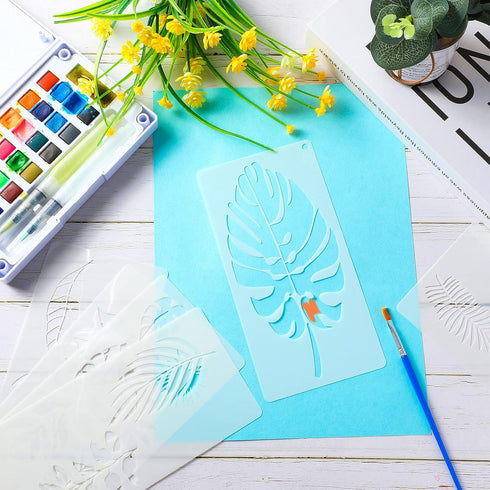12 Pieces Tropical Fern Leaf Painting Stencils Large Reusable Palm Turtle Leaf Wall Stencil Flexible Botanical Leaves Template Set Crafts for Furn...
