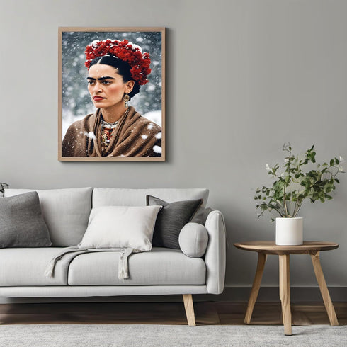 Posterizer 1 pcs- Frida Kahlo inspied art in the winter-Famous Figures Art Collection-Floral Botanical Art- Living Room Bedroom Decor- unframed wa...