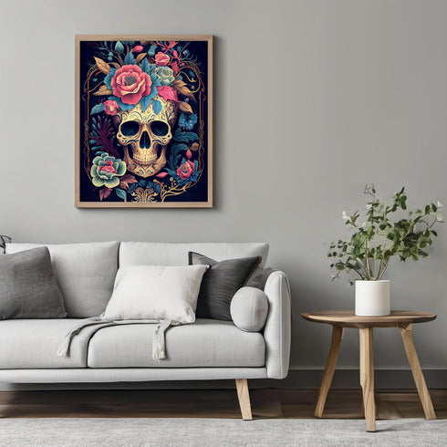 Posterizer 1 pcs-chinoiserie sugar skull with pink roses-Abstract & Modern Art-Holiday Poster Collection-Living Room Bedroom Decor- UNFRAMED Wall ...