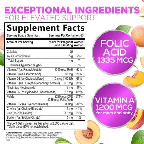 Prenatal Gummy Vitamins for Women, Prenatal Multivitamin with Folic Acid for Fetal Support, Vitamin A, C, D3, B12 & B6, Nature's Pregnancy Vitamin...