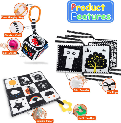 Black and White High Contrast Baby Toys 0-3 Months for Newborn, Montessori Toys Sensory Infant Tummy Time Toys Baby Essentials 0-6 Gifts...