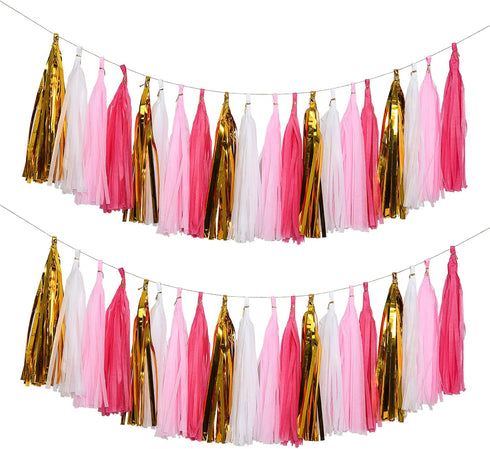 MerryNine Tissue Tassels Garlands, 30PCS Tassels, 14 Inch Long Tassels, for Wedding, Baby Shower, Event & Party Supplies Decoration (Rose/Pink/Whi...