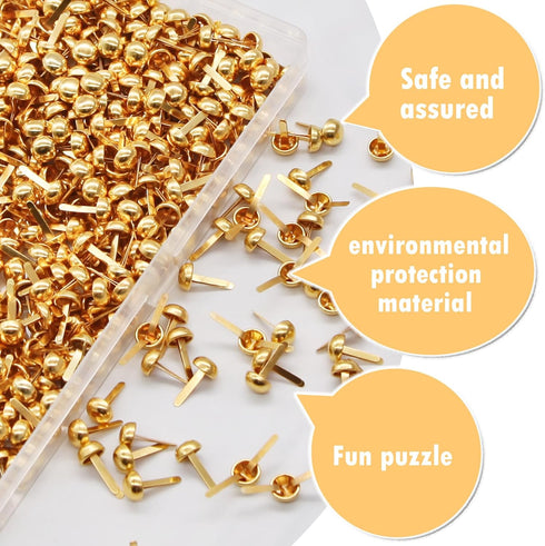 EuTengHao 700Pcs Brass Fasteners Scrapbooking Brads Round Head Brass Plated Fasteners for Craft Art Crafting School Decorative Scrapbooking DIY Su...