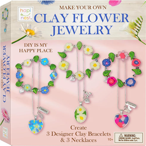 Hapinest Clay Flower Jewelry Crafting Kit - 120 PCs with Sculpting Tools, Beads, Charms, 11 Clay Colors - Create 3 Flower Friendship Bracelets and...