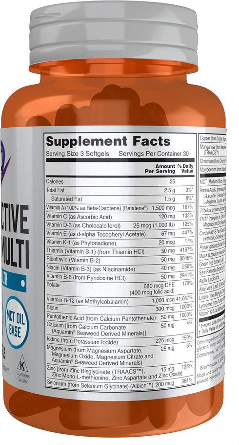 NOW Sports Nutrition, Men's Extreme Sports Multi with Free-Form Amino Acids, ZMA®, Tribulus, MCT Oil, and Herbal Extracts, 90 Softgels...