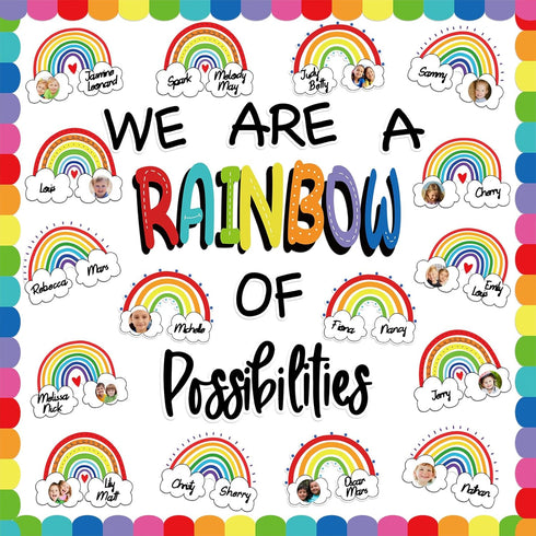 51Pcs Classroom Bulletin Board Decorations Set - We are A Rainbow of Possibilities Cutouts with Rainbow Border Trim for Teacher School Classroom B...