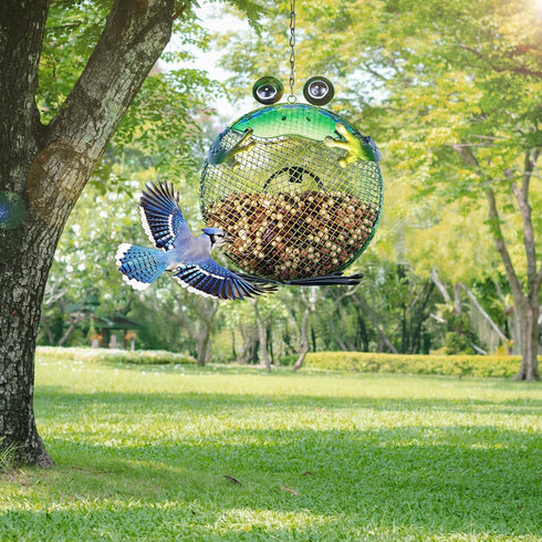 Wild Bird Feeder - Outdoor Metal Feeders Bird Feeder Patio Hanging 9.5 Inch Frog for Garden Yard Outside Decoration...