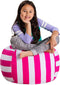 Posh Stuffable Kids Stuffed Animal Storage Bean Bag Chair Cover - Childrens Toy Organizer, Medium 27" - Canvas Stripes Pink and White...