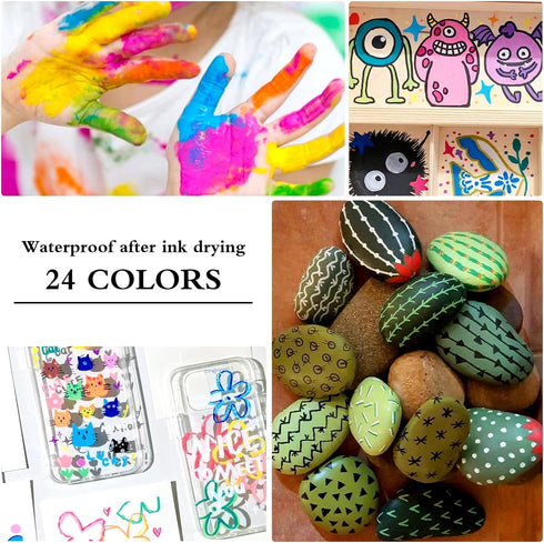 Dual Tip Acrylic Paint Pens, 26 Colors, Medium and Brush Tips, Ideal for Rock Painting, Ceramic, Wood, Plastic, Calligraphy, Scrapbooking, Card Ma...