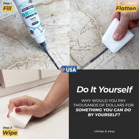 PentaUSA Tile Grout Repair Kit - Dark Grey Grout Filler, Triple Protection, Fast Drying Formula Restores and Renews Grout Lines with Grout Float (...