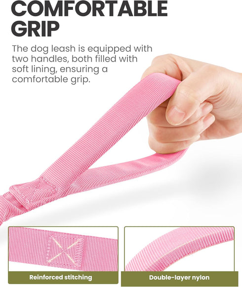 OutdoorMaster Bungee Dog Leash, Heavy Duty Dog Leash with Shock Absorption, 2 Padded Handles Training Leash, Improved Dog Safety and Comfort (Pink...