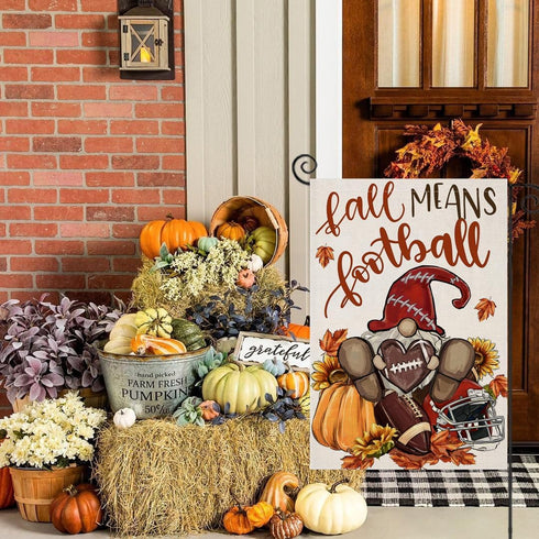 Gnome Garden Flags 12x18 Inch Double Sided, Fall means Football Small Seasonal Decor for Harvest Autumn Thanksgiving Yard Outside Outdoor...
