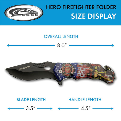 SZCO Supplies : 8”Firefighter Decal Liner Lock Assisted Open Tactical Rescue Professional Folding Knife, Red (300557-FF)...