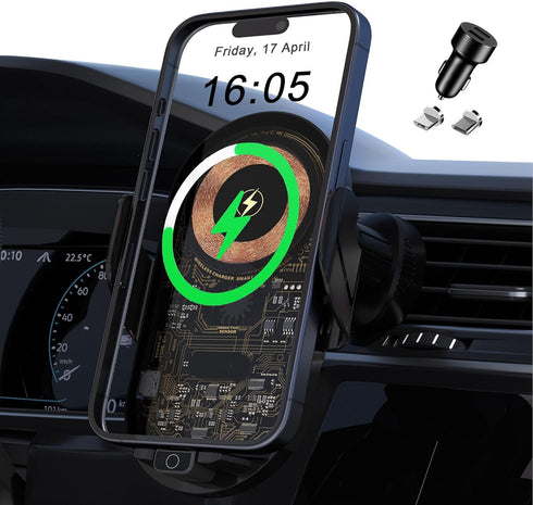Wireless Car Charger with Phone Holder Mount, 15W-5W Qi Fast Charging Auto Clamping Car Charger Phone Holder Mount, for iPhone 15 14 13 12 11 Pro ...