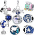 9 Pack Silver Spacers Charms fit Pandora Bracelet Beads Travel Case and Vacation CZ Pendant Balloons Set Star Moon Dangle...