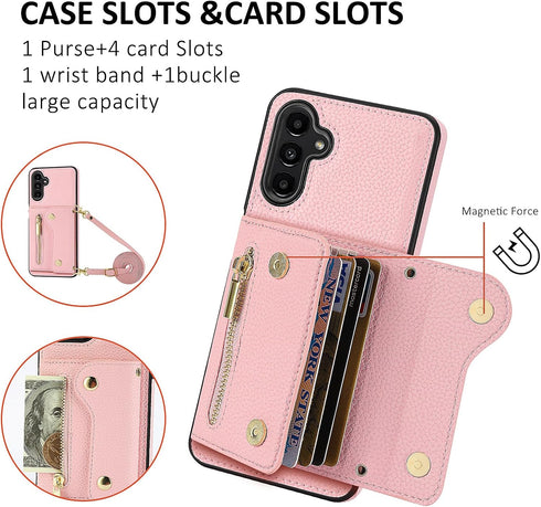 Asuwish Phone Case for Samsung Galaxy A25 5G Zipper Wallet Cover with Tempered Glass Screen Protector and Card Holder Slot Shoulder Crossbody Stra...