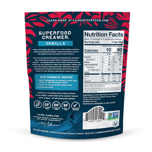 Laird Superfood Non-Dairy Original Superfood Vanilla Coconut Powder Coffee Creamer, Gluten Free, Non-GMO, Vegan, 8 oz. Bag, Pack of 1...