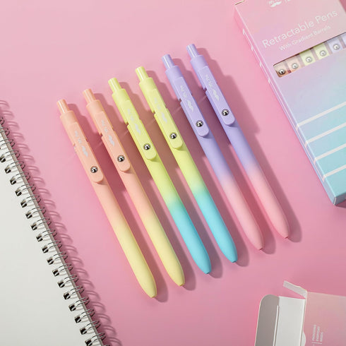 Mr. Pen- Retractable Gel Pens, 6 Pack, Gradient Color Barrels, Black Gel Pens, Fast Dry, Gel Pens Fine Point 0.5mm, Retractable Pens, Cute Pens, G...