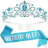 Birthday Crowns for Women, Tiaras and Crown for Women, Tiara for Women Birthday Queen, Birthday Crown and Sash for Women, Blue Rhinestone Queen Ti...