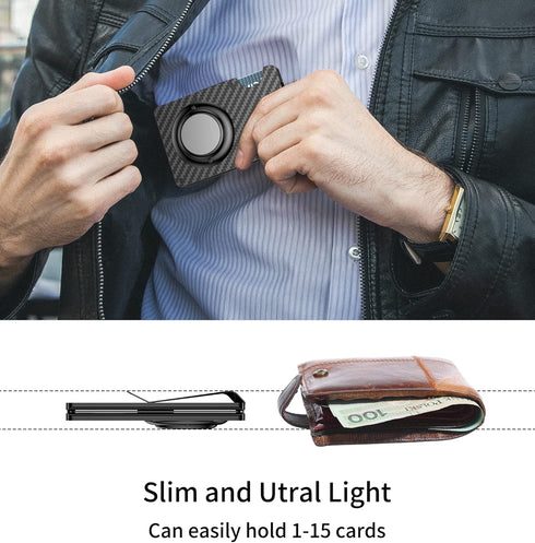 Slim Card Holder Wallet for Men, GPS Carbon Fiber Money Clip Wallet, RFID Blocking Aluminum Slim Cash Credit Card Holder (Not Include GPS Tracker)...