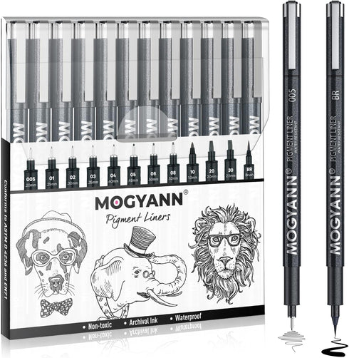 Mogyann Drawing Pens Black Art Pens for Drawing 12 Size Waterproof Ink Pens for Artists Sketching, Manga, Writing...