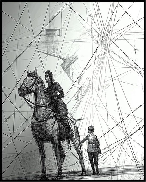 Posterizer 1 pcs-minimalist pencil drawing style-Don Quixote and his loyal squire inspired art 2-Men's Art Collection Gifts for Men Decor for Home...