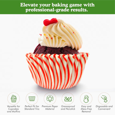 Regency Wraps Greaseproof Professional Grade Baking Cups, Pack of 40, Standard Liners, Red Pisa Stripe, for Cupcakes, Muffins, Candy, Non Stick...