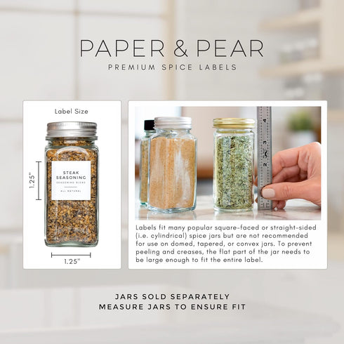 Modern Style White Spice Labels (no jars) by Paper & Pear - Oil Resistant Kitchen Pantry Labels - 1.25” Square Spice Labels Stickers - Durable Spi...