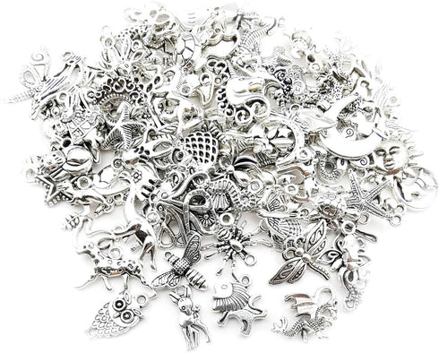 Youdiyla Animal Charms Collection, BULK 100 Mini Small Silver Charms Metal Pendant Craft Supplies Findings for Necklace and Bracelet Jewelry Makin...