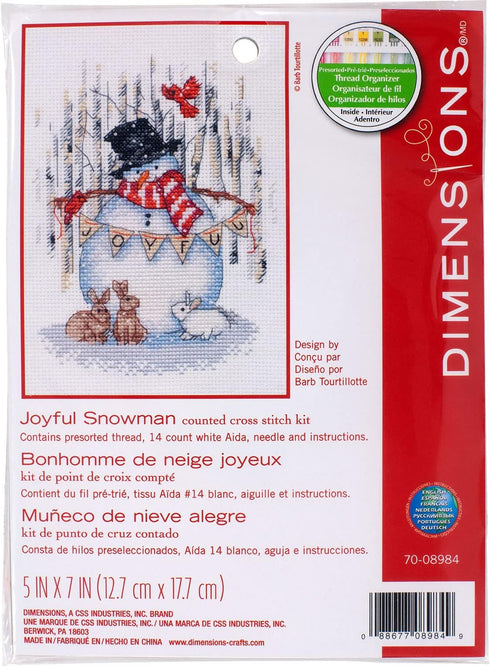 Dimensions Christmas Cross Stitch Kit, Joyful Snowman (14 Count) 4 Piece...