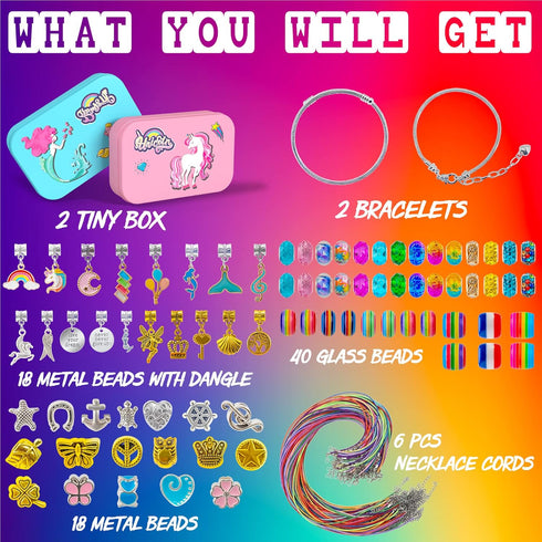 FTBox Charm Bracelet Making Kit for Girls, Unicorn/Mermaid Jewelry Making Beads, DIY Craft Christmas Gifts for Girls Age 4-8-12...