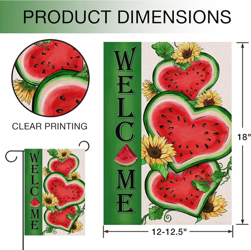 Welcome Summer Watermelon Garden Flag Double Sided, Sunflower Decorative Yard Outdoor Home Small Decor, Seasonal Burlap Outside House Decoration 1...
