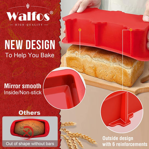 Walfos Silicone Bread Loaf Pan, 9 x 5 inch Non-Stick Silicone Loaf Pans For Baking Set of 2, Perfect For Bread, Cake, Meatloaf, Dishwasher Safe...