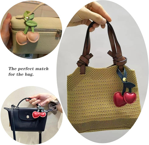 Cherry Bag Charm, Cute Cherry Charm for Purse Handbags Bag Accessories PU Cherry Key Charms...