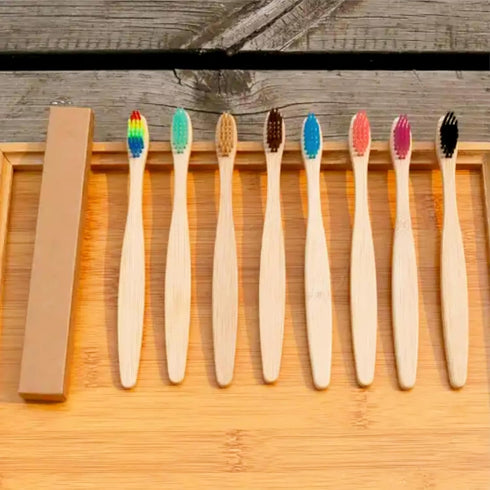 Bamboo Toothbrushes (10 Pack) | BPA Free Soft Bristles Tooth Brush, Eco Friendly Multi-Color Bristle Wood Tooth Brushes Recycled Biodegradable, So...