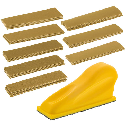 Dura-Gold Micro Hand Sanding Block Kit, 3.5” x 1” Pad, Hook & Loop Backing, 40 Sandpaper Sheets, 5 Each 60, 80, 120, 180, 220, 320, 400, 600 Grit ...