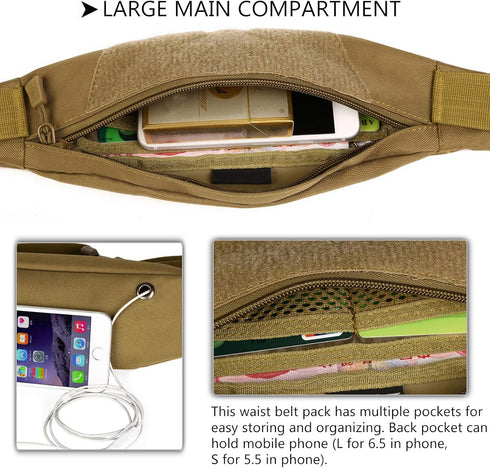 Protector Plus Tactical Running Waist Pack Belt Military Fitness Fanny Bag Sling Hip Bumbag MOLLE Army Lumbar Gear Pocket (Patch Included), Black,...