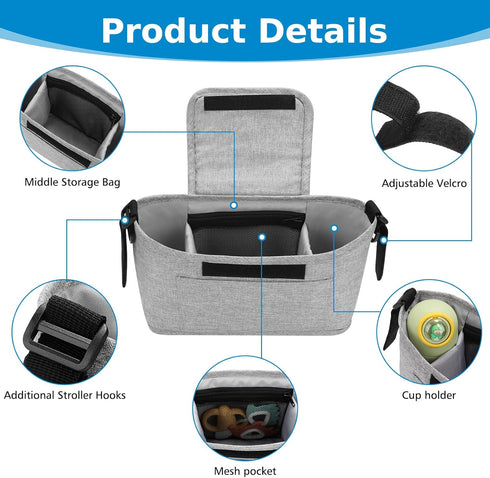 Accmor Universal Stroller Organizer, Stroller Bag Caddy Organizer with Adjustable Shoulder Strap, Stroller Organizer Accessories for Uppababy, Bab...