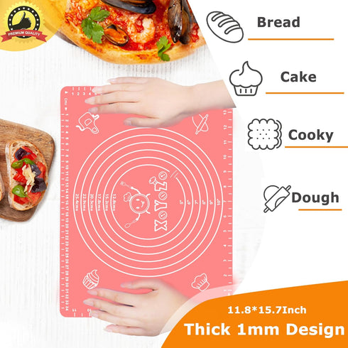 Silicone Pastry Mat for Baking, Dough Rolling Mat Non Stick Dough Mat with Measurement Baking Mat, Kitchen Counter Mat for Pie, Crust, Pizza, Cook...