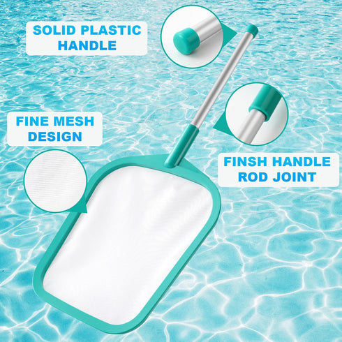 Pool Skimmer - Pool Net with Pole, Pool Skimmer Net with Solid Plastic Frame, Skimmer Net with Fine Mesh Net, Hot Tub Skimmer Net...