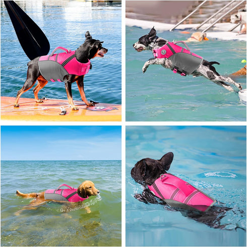 Dog Life Jacket, Reflective & Adjustable Dog Life Vest for Swimming & Boating, Ripstop Pet Safety Vest with Rescue Handle, High Buoyancy Dog Life ...
