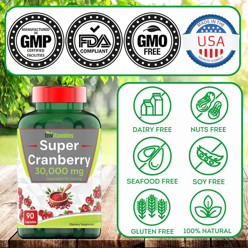Cranberry Pills for Women & Men (30,000 MG - 90 Capsules) | Supports Urinary Tract Health* | Cranberry Concentrate Supplement | Bladder & Kidney S...