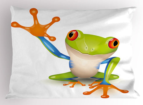 Lunarable Cartoon Pillow Sham, Little Tree Frog Vivid Graphic Friendly Wildlife Mascot Funny Character Print, Decorative Standard Size Printed Pil...