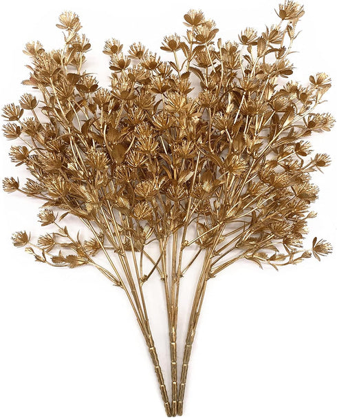 Christmas Artificial Flowers, Golden Baby Breath Gypsophila Plastic Plant Fake Plants for Wedding Bridal Bouquet Party Indoor DIY Home Office Tabl...