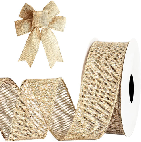 Natural Burlap Fabric Ribbon - Jute Ribbon Wired Burlap Ribbon 2 Inch, Burlap Ribbon Roll of 10 Yards, Rustic Ribbon, Christmas Ribbon, Gifts Wrap...
