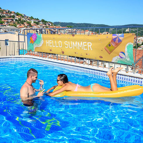 Probsin Summer Banner 120"x 20" Decorations Outdoor Hello Welcome Yard Sign Beach Umbrella Barbecue Party Supplies Holiday Decor Swimming Pool Coo...