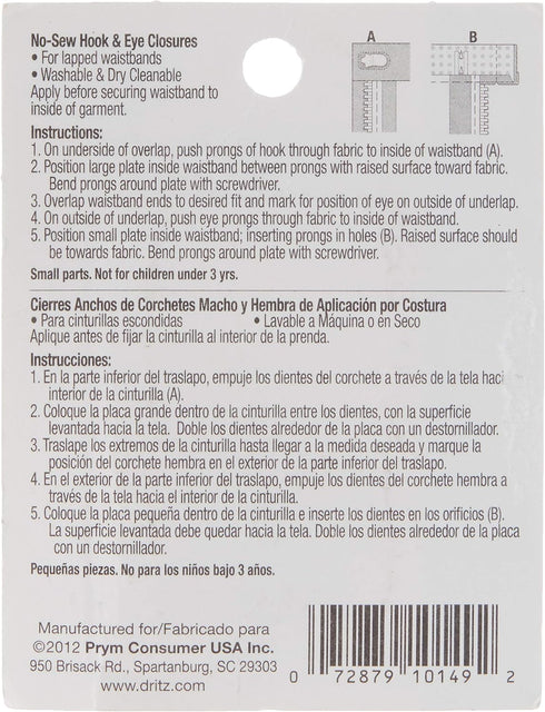 Dritz No-Sew Hook & Eye Closures, 4 Sets, Nickel...