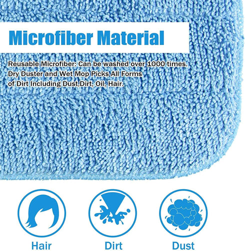 Reusable Microfiber Mop Pads, 6 Pack 18''x 6'' Mop Head Replacement, Wet/Dry Home & Commercial Cleaning Scrubbing Floor Mop Pad- Blue...