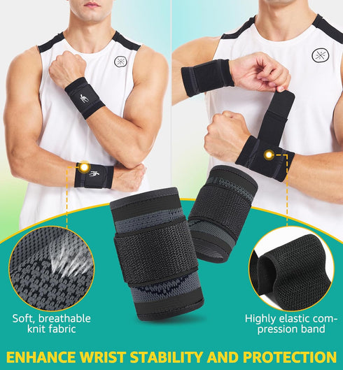 HiRui Wrist Brace Wrist Wraps Compression Wrist Strap, Wrist Support for Work Fitness Weightlifting Sprains Tendonitis, Carpal Tunnel Arthritis, P...