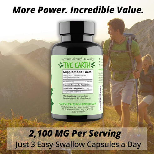 Organic Ashwagandha Capsules 2100mg – Stress Relief Supplement - Extra Strength - 100% Herbal, USDA Organic Ashwagandha Root Powder Extract w/ Bla...